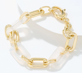 David Markstein Bronze Gold tone Elongated Oval White Agate Gemstone Bracelet Small